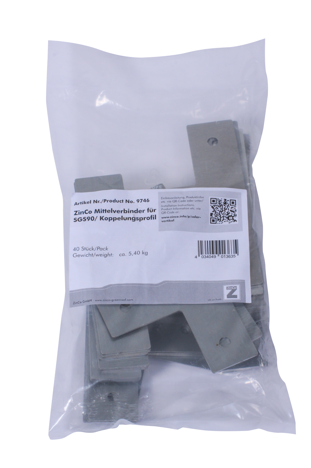 Zinco Mittelverbinder für SGS 90/ Koppelungsprofil, Pack à 40 St.